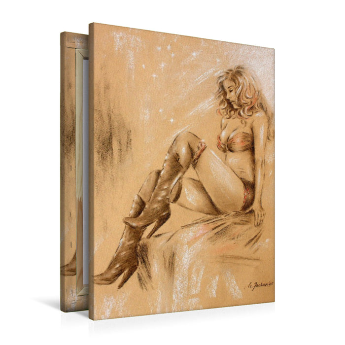 Premium Textil-Leinwand Sexy Girl in High Heels