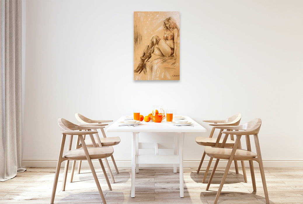 Premium Textil-Leinwand Sexy Girl in High Heels