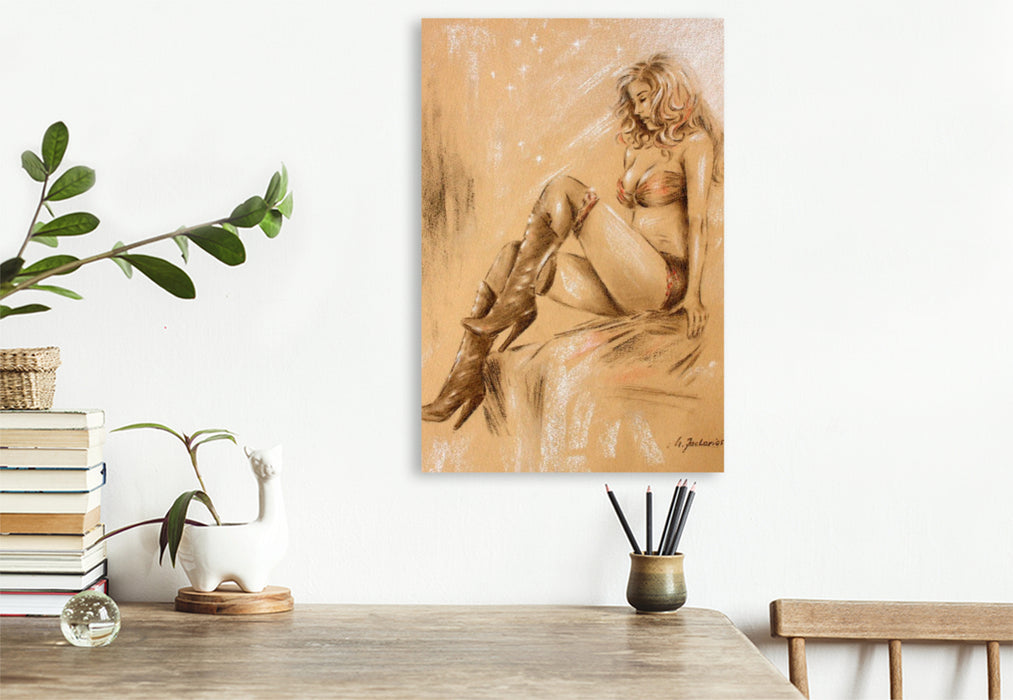 Premium Textil-Leinwand Sexy Girl in High Heels