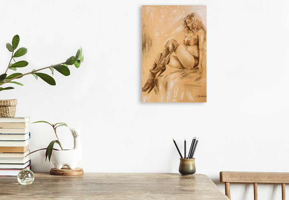 Premium Textil-Leinwand Sexy Girl in High Heels