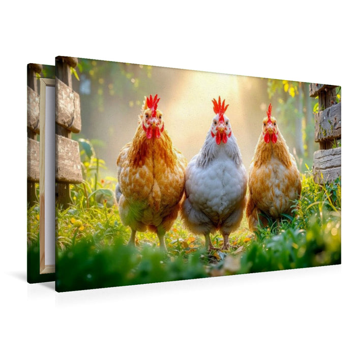 Premium Textil-Leinwand Drei, die gemeinsam auf Entdeckungstour gehen