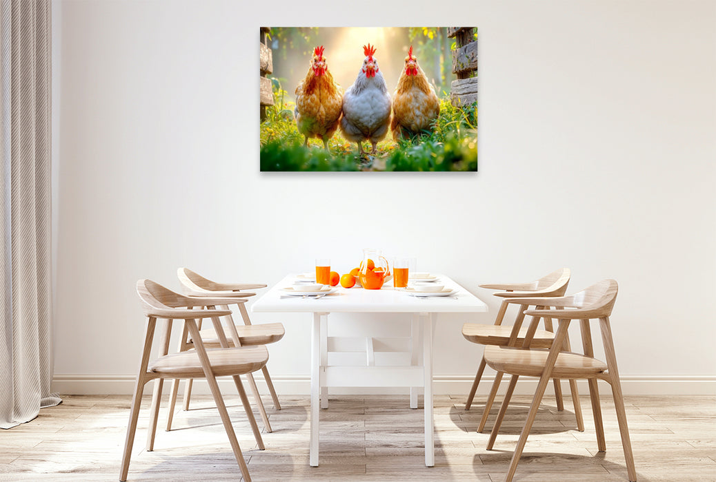 Premium Textil-Leinwand Drei, die gemeinsam auf Entdeckungstour gehen