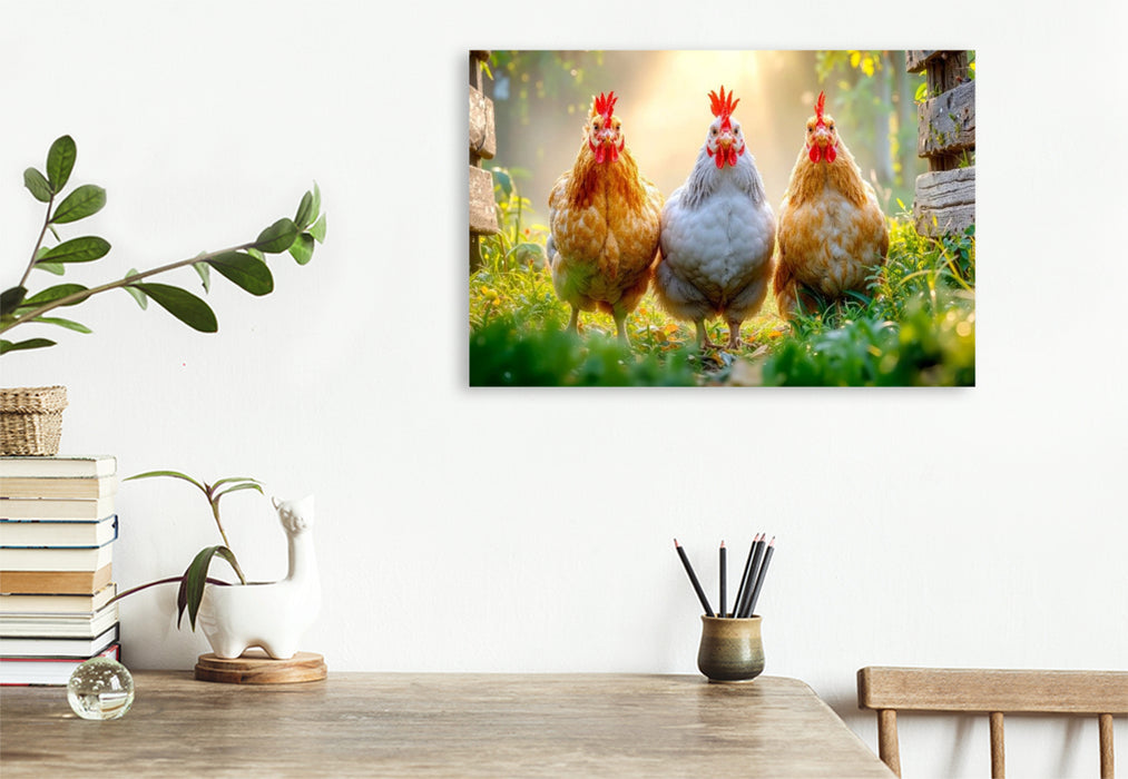 Premium Textil-Leinwand Drei, die gemeinsam auf Entdeckungstour gehen