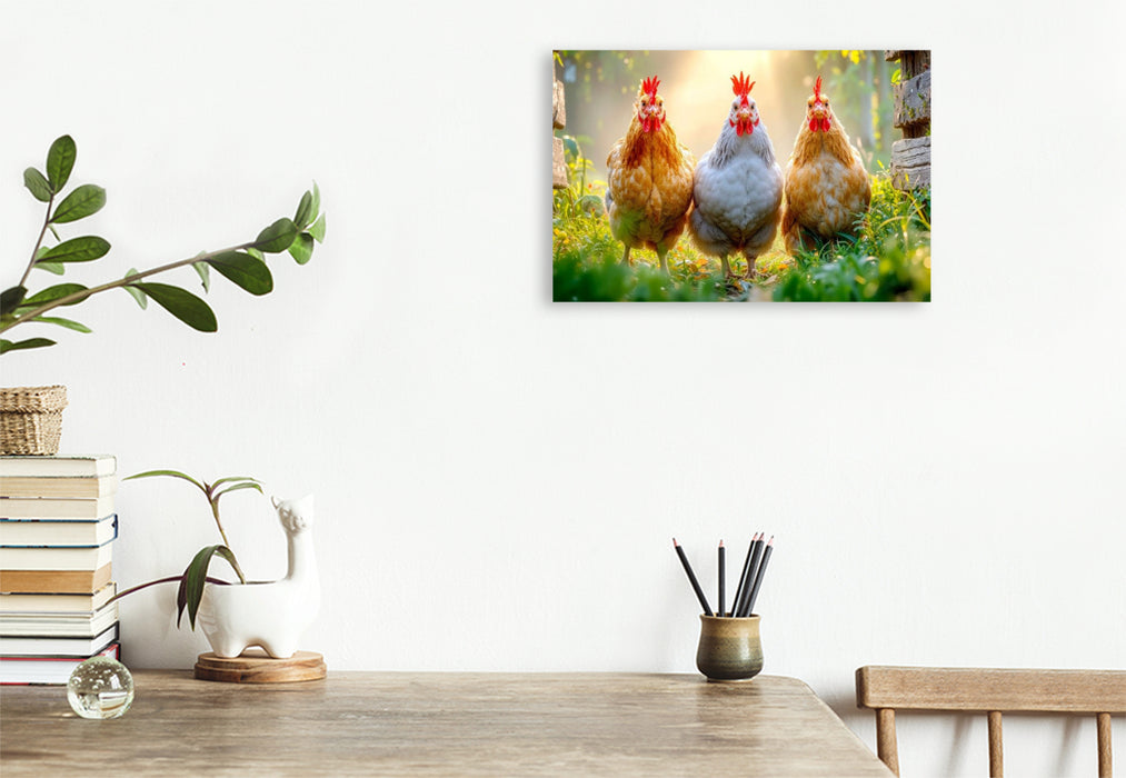 Premium Textil-Leinwand Drei, die gemeinsam auf Entdeckungstour gehen