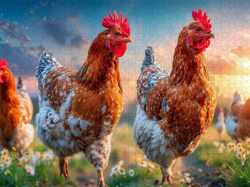Hier gackern fröhliche Hühner um die Wette - CALVENDO Foto-Puzzle'