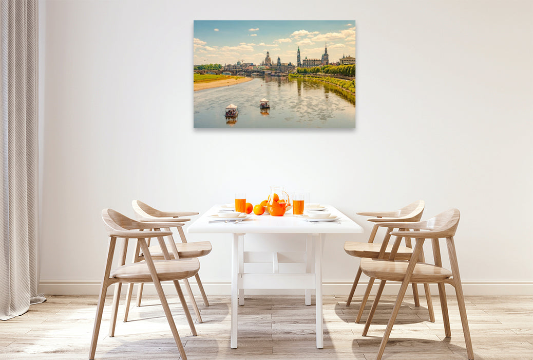Premium Textil-Leinwand Dresden, Die Elbe im Sommer
