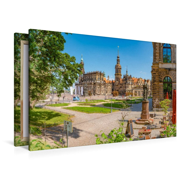 Premium Textil-Leinwand Dresden, Theaterplatz und Kathedrale Sanctissimae Trinitatis