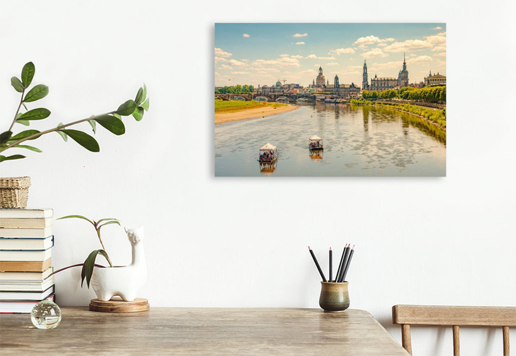 Premium Textil-Leinwand Dresden, Die Elbe im Sommer