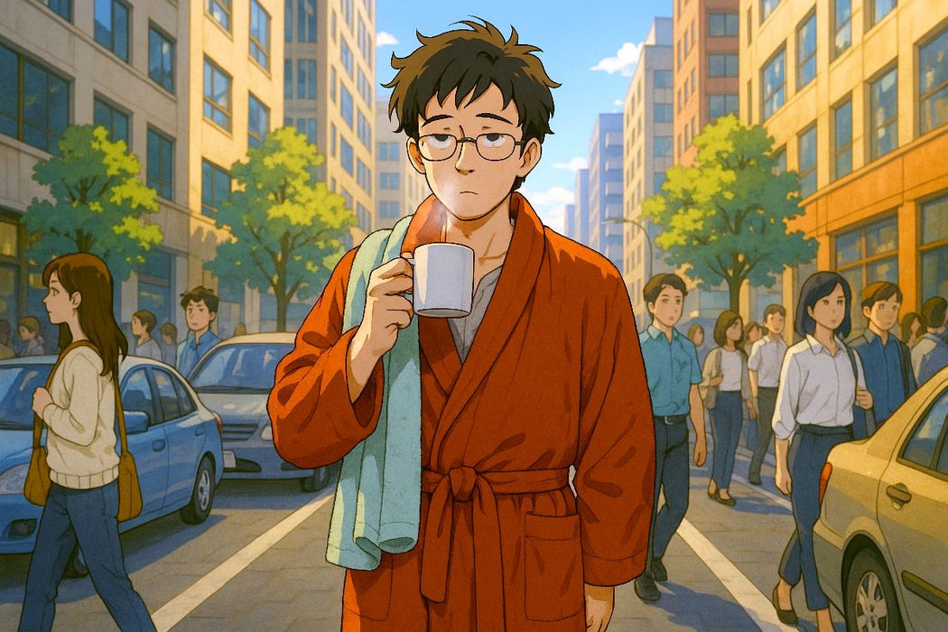 Premium Textil-Leinwand Handtuch Tag - Mann mit Handtuch und Bademantel