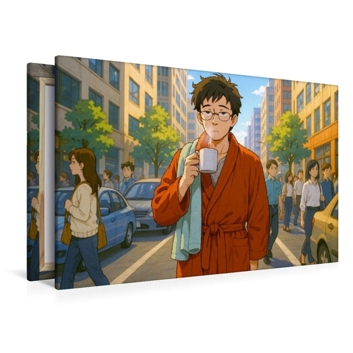 Premium Textil-Leinwand Handtuch Tag - Mann mit Handtuch und Bademantel