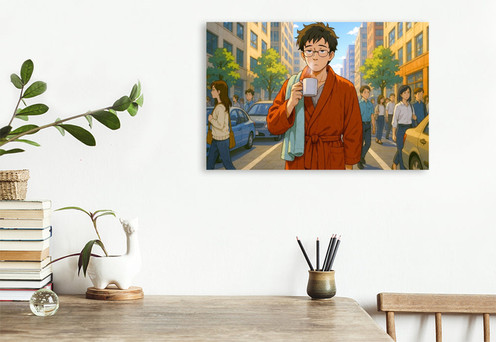 Premium Textil-Leinwand Handtuch Tag - Mann mit Handtuch und Bademantel