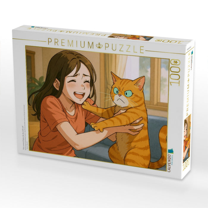 Frau umarmt Katze, die das nicht will - CALVENDO Foto-Puzzle'