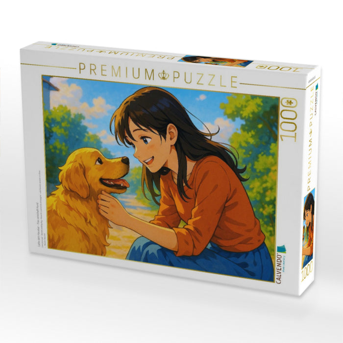 Liebe dein Haustier - Frau streichelt Hund - CALVENDO Foto-Puzzle'