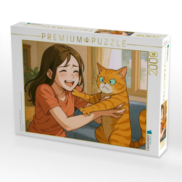 Frau umarmt Katze, die das nicht will - CALVENDO Foto-Puzzle'