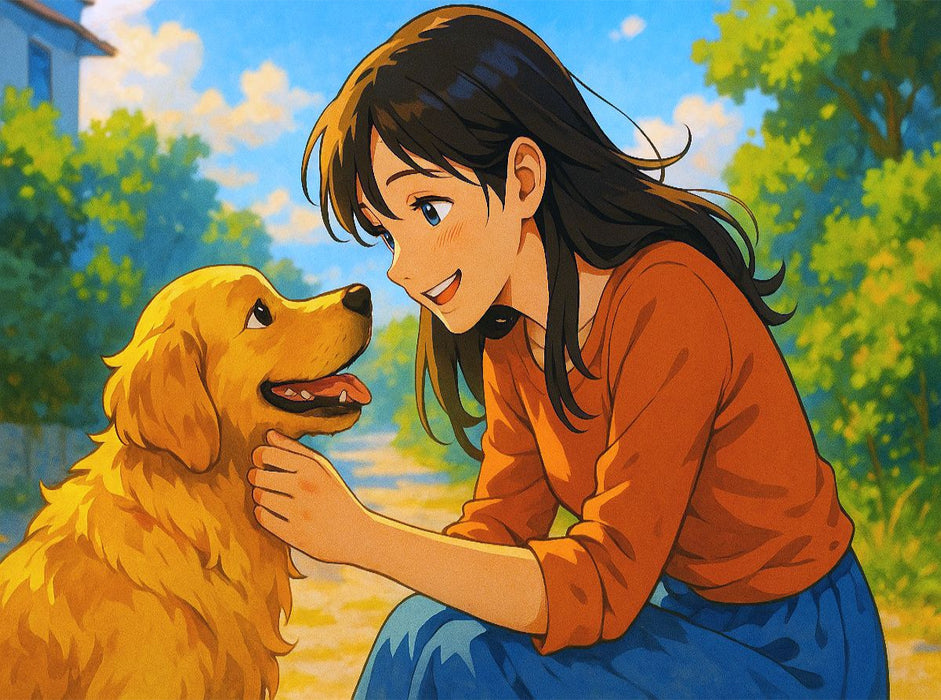 Liebe dein Haustier - Frau streichelt Hund - CALVENDO Foto-Puzzle'