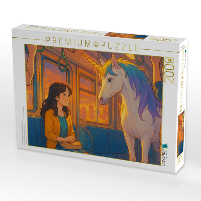 Frau begegnet im Zug einem Einhorn - CALVENDO Foto-Puzzle'