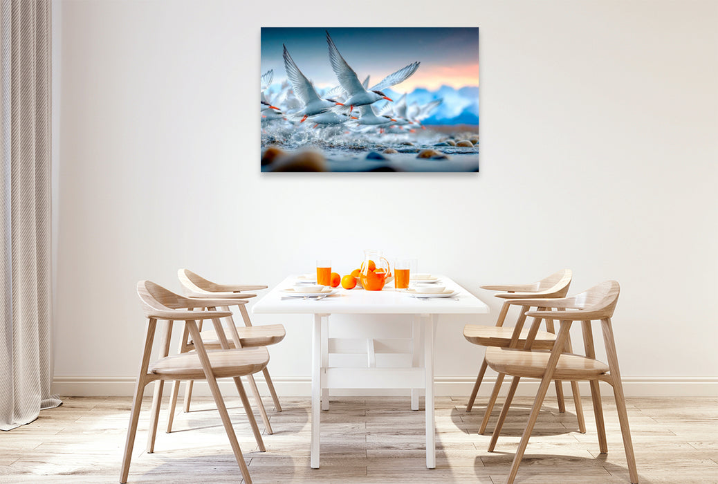 Premium Textil-Leinwand Flug an die Küste