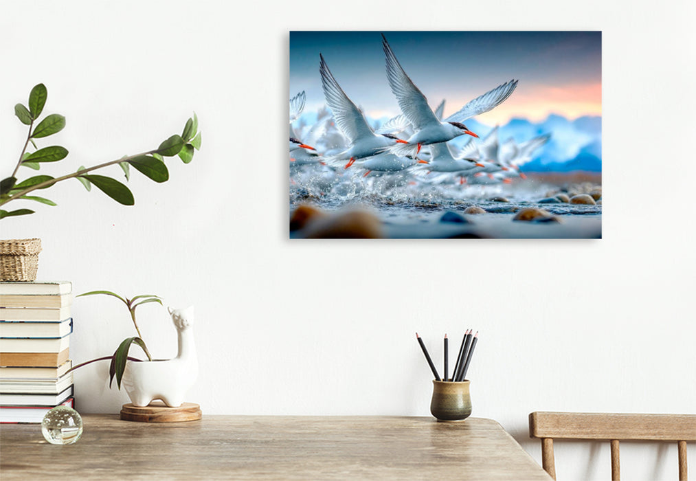 Premium Textil-Leinwand Flug an die Küste