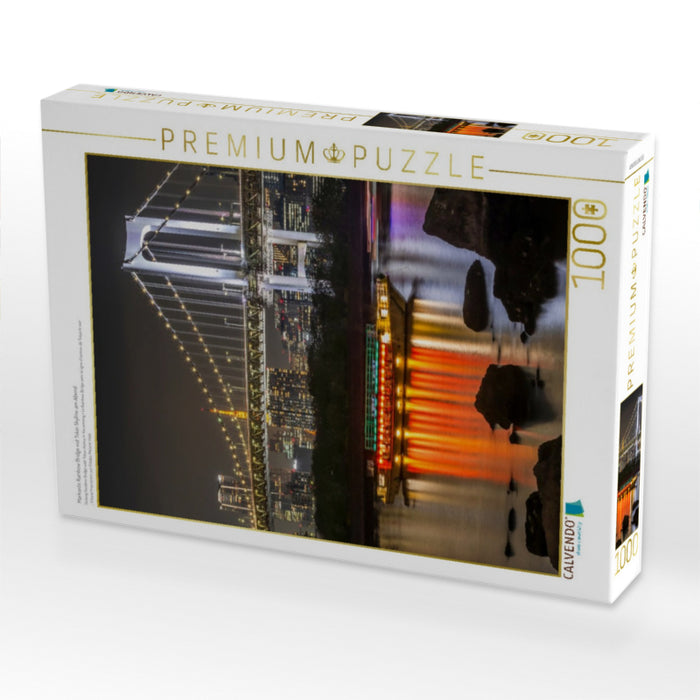 Markante Rainbow Bridge mit Tokio Skyline am Abend - CALVENDO Foto-Puzzle'