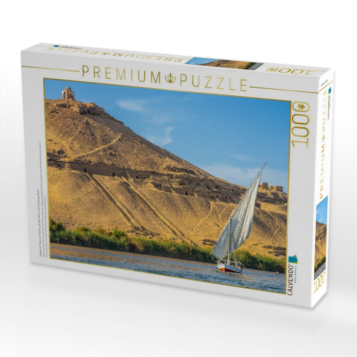 Segeln vor Assuan: Feluke auf dem Nil vor den Felsengräbern - CALVENDO Foto-Puzzle'