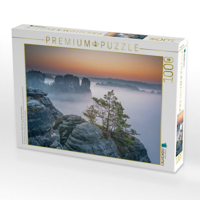 Sächsische Schweiz - Nebel über dem Wehlgrund bei Rathen - CALVENDO Foto-Puzzle'