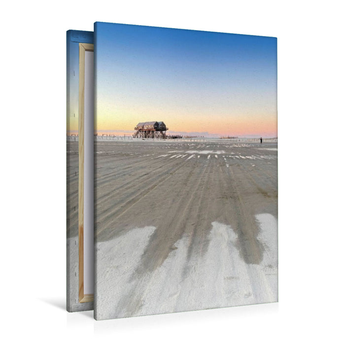 Premium Textil-Leinwand Schnee am Ordinger Strand