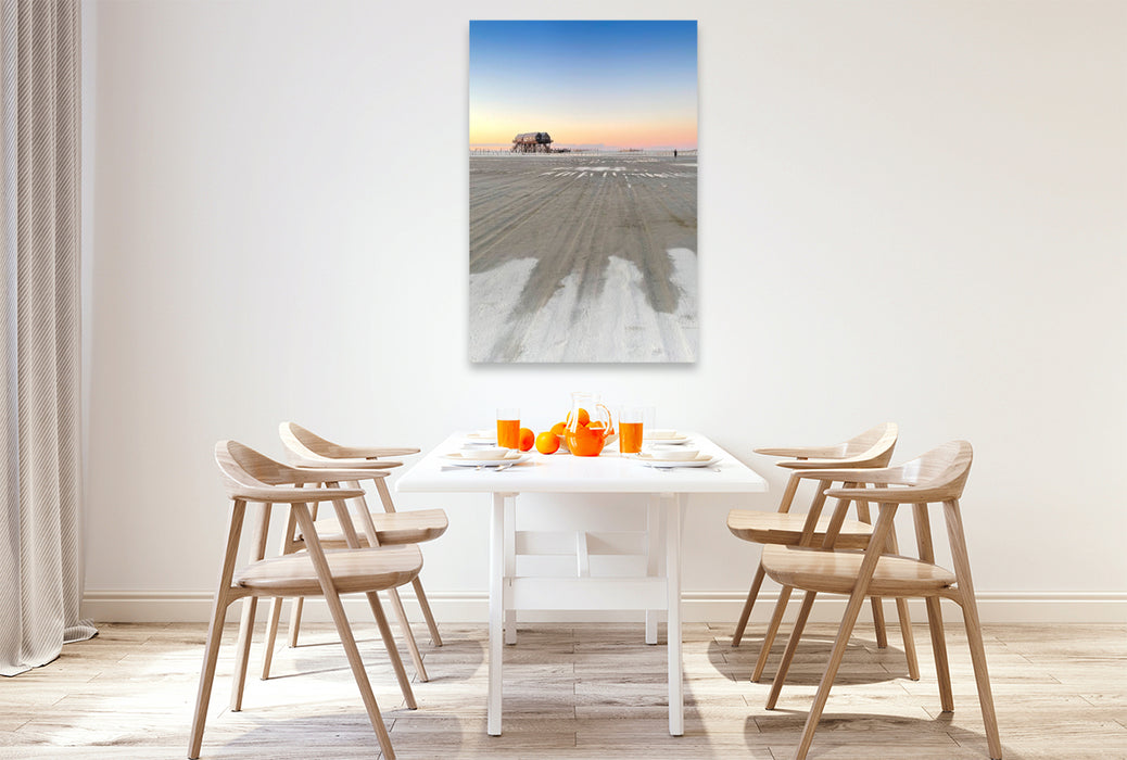 Premium Textil-Leinwand Schnee am Ordinger Strand