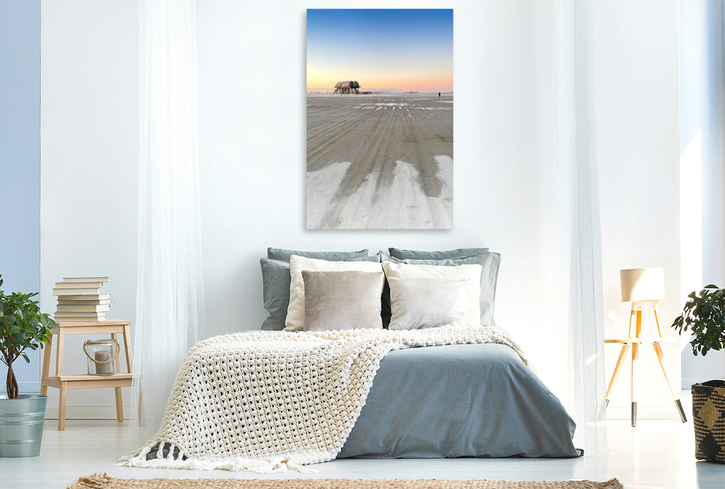 Premium Textil-Leinwand Schnee am Ordinger Strand