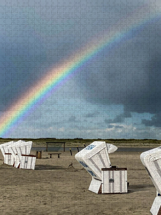 Regenbogen nach Gewitterstimmung am Strand von Sankt Peter-Ording - CALVENDO Foto-Puzzle'