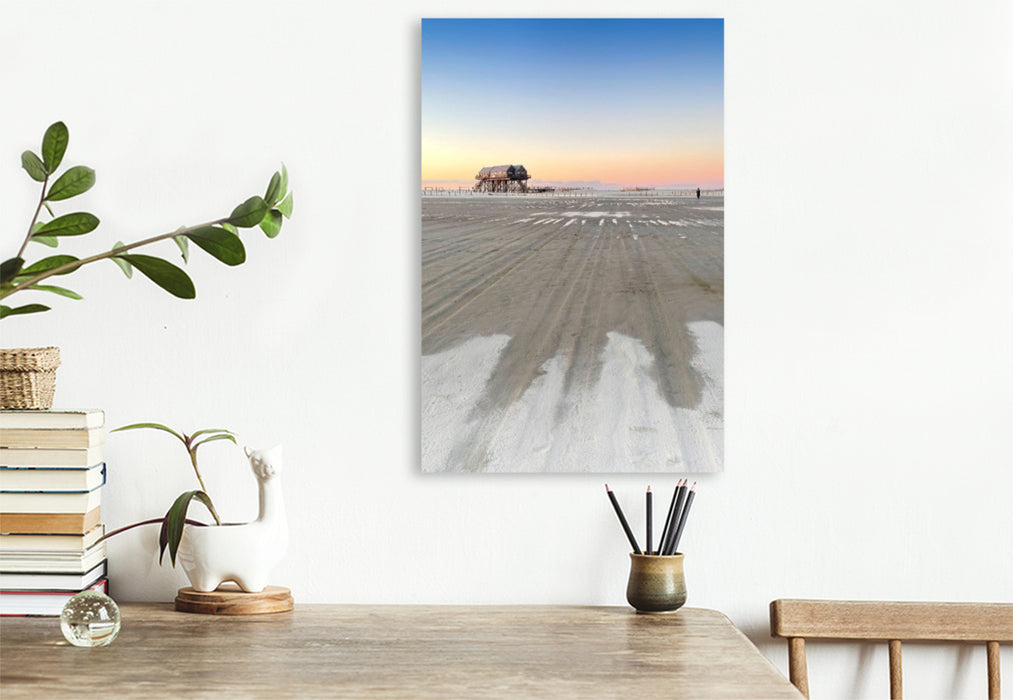 Premium Textil-Leinwand Schnee am Ordinger Strand