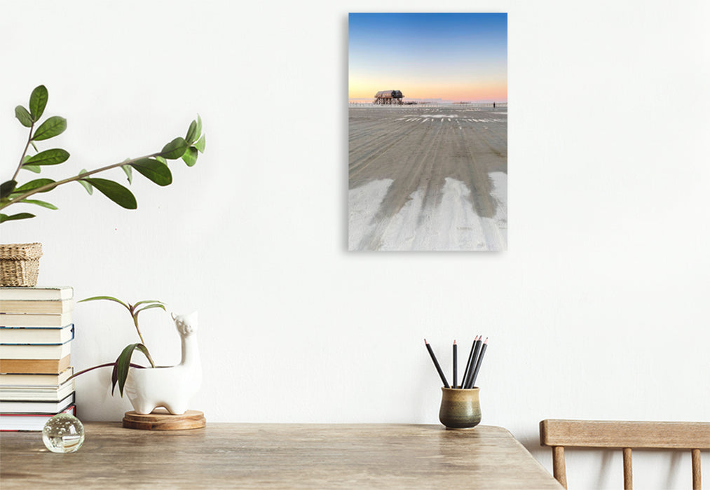 Premium Textil-Leinwand Schnee am Ordinger Strand