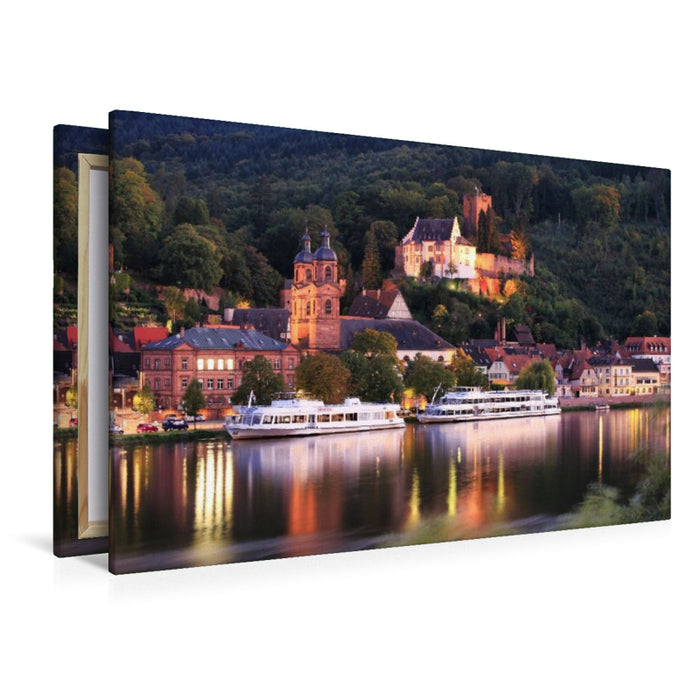 Premium Textil-Leinwand Blick über den Main auf Miltenberg mit der Mildenburg