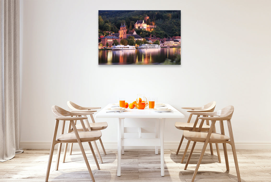 Premium Textil-Leinwand Blick über den Main auf Miltenberg mit der Mildenburg