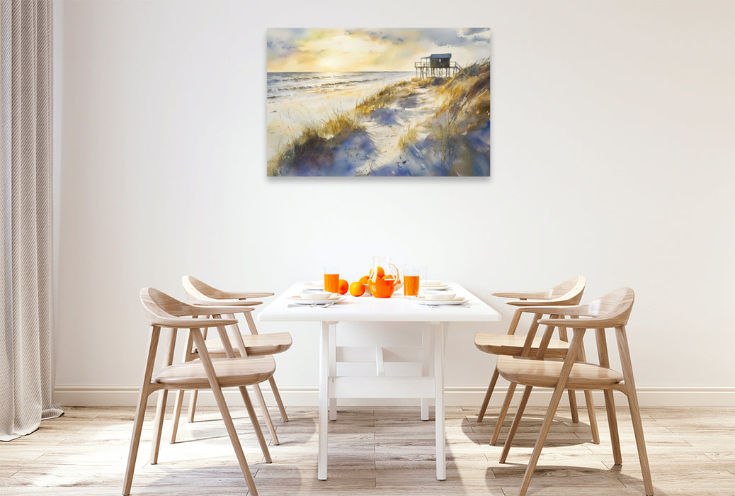 Premium Textil-Leinwand Sonnenaufgang am Meer