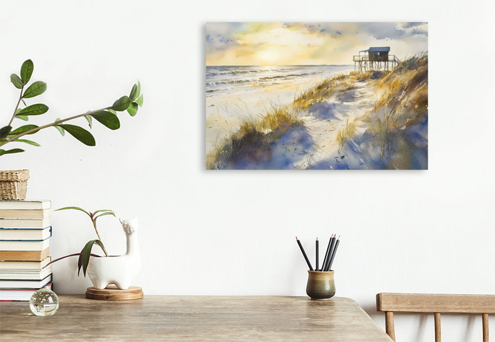 Premium Textil-Leinwand Sonnenaufgang am Meer