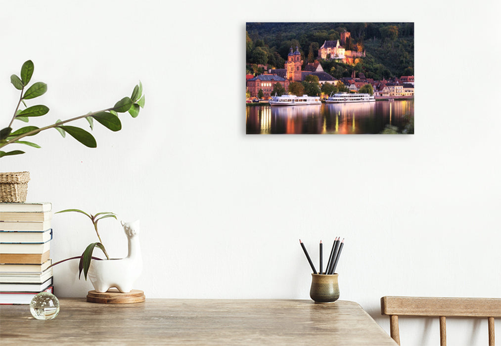 Premium Textil-Leinwand Blick über den Main auf Miltenberg mit der Mildenburg