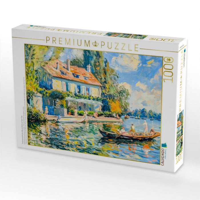 Impressionistische Villa mit Boot auf dem See - CALVENDO Foto-Puzzle'