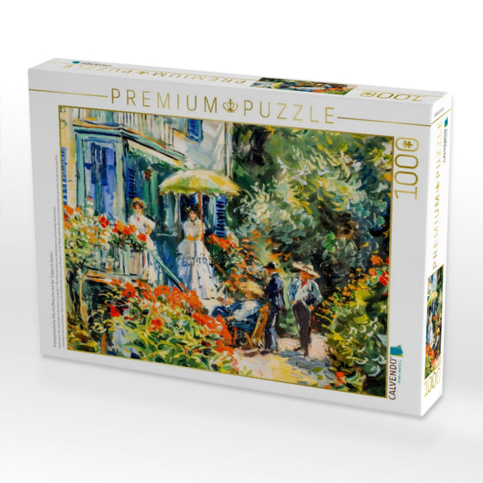 Impressionistische Villa mit Menschen auf der Treppe im Garten - CALVENDO Foto-Puzzle'