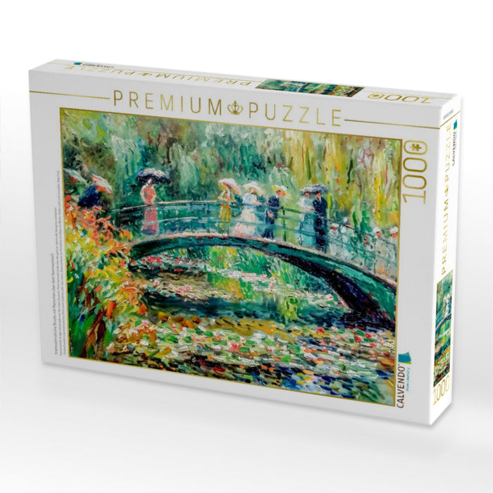 Impressionistische Brücke mit Menschen über dem Seerosenteich - CALVENDO Foto-Puzzle'