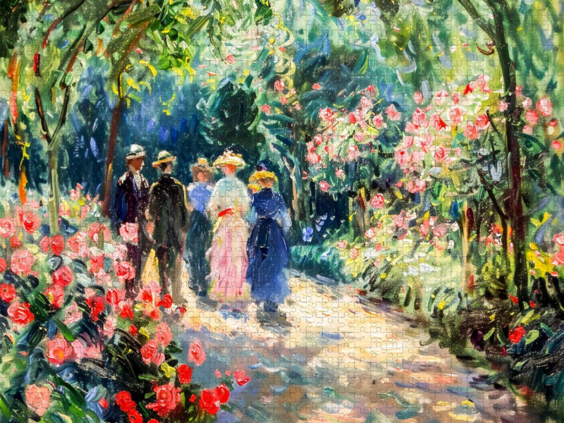 Impressionistische Spaziergänger im blühenden Rosengarten - CALVENDO Foto-Puzzle'