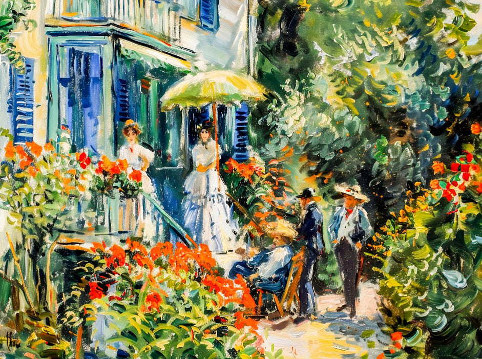 Impressionistische Villa mit Menschen auf der Treppe im Garten - CALVENDO Foto-Puzzle'