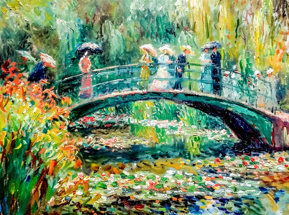 Impressionistische Brücke mit Menschen über dem Seerosenteich - CALVENDO Foto-Puzzle'