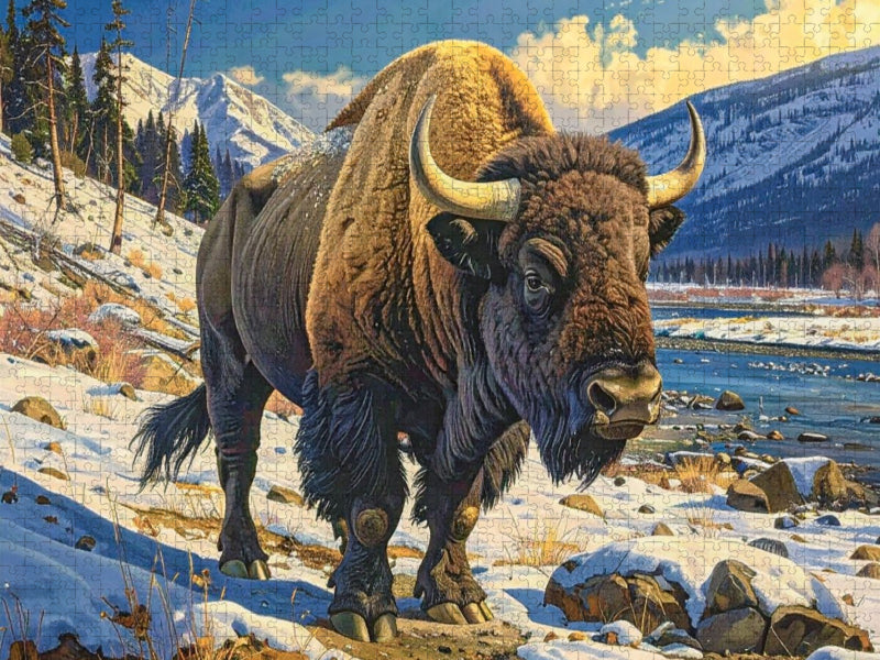 Das Wisent (Bos bonasus) ist das größte Landsäugetier Europas. Es ist knapp einer totalen Ausrottung entgangen. - CALVENDO Foto-Puzzle'