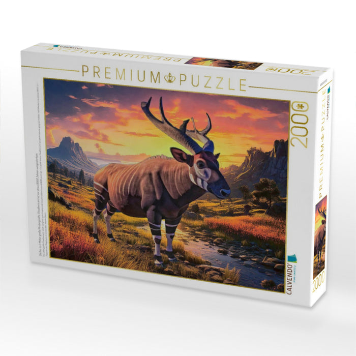 Die bis zu 3 Meter große Rindergiraffe (Sivatherium) ist vor etwa 8000 Jahren ausgestorben. - CALVENDO Foto-Puzzle'