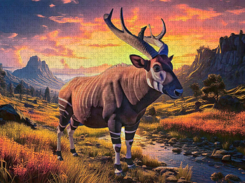 Die bis zu 3 Meter große Rindergiraffe (Sivatherium) ist vor etwa 8000 Jahren ausgestorben. - CALVENDO Foto-Puzzle'
