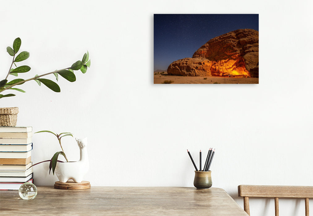 Premium Textil-Leinwand Tausend Sterne über der Wüste: Magie im Wadi Rum