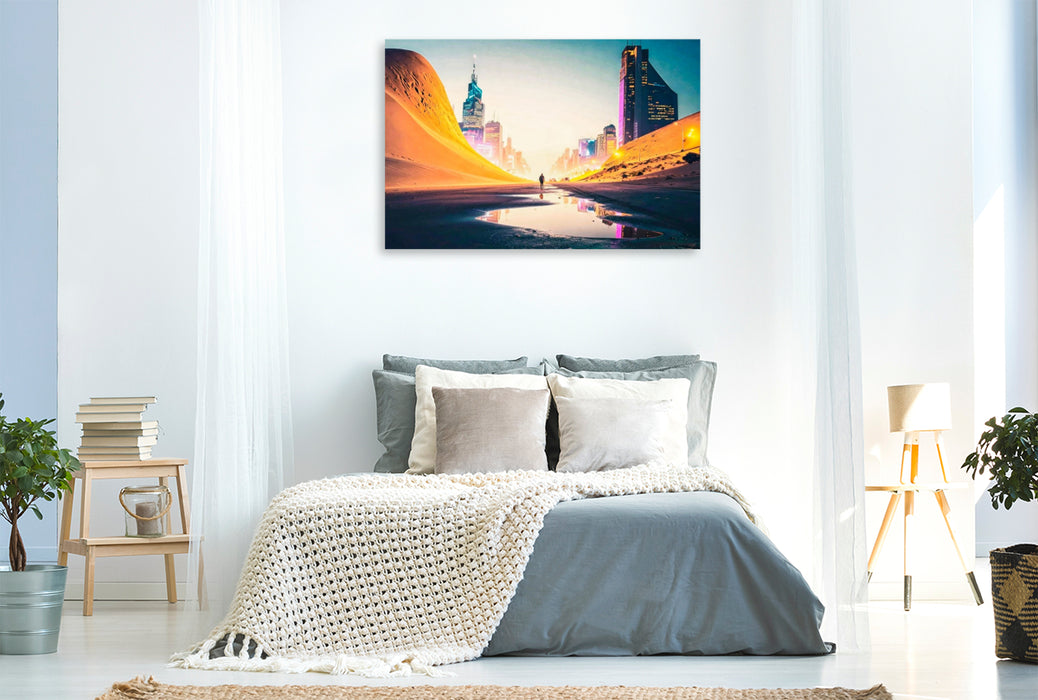 Premium Textil-Leinwand Sanddünen verschlingen schon die Vorstädte.