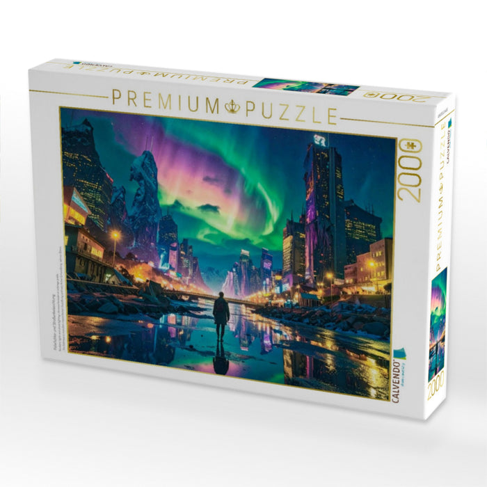 Polarlichter und Straßenbeleuchtung - CALVENDO Foto-Puzzle'