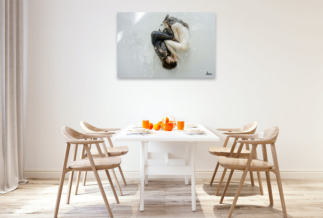 Premium Textil-Leinwand Schwarzweiß – Yin Yang