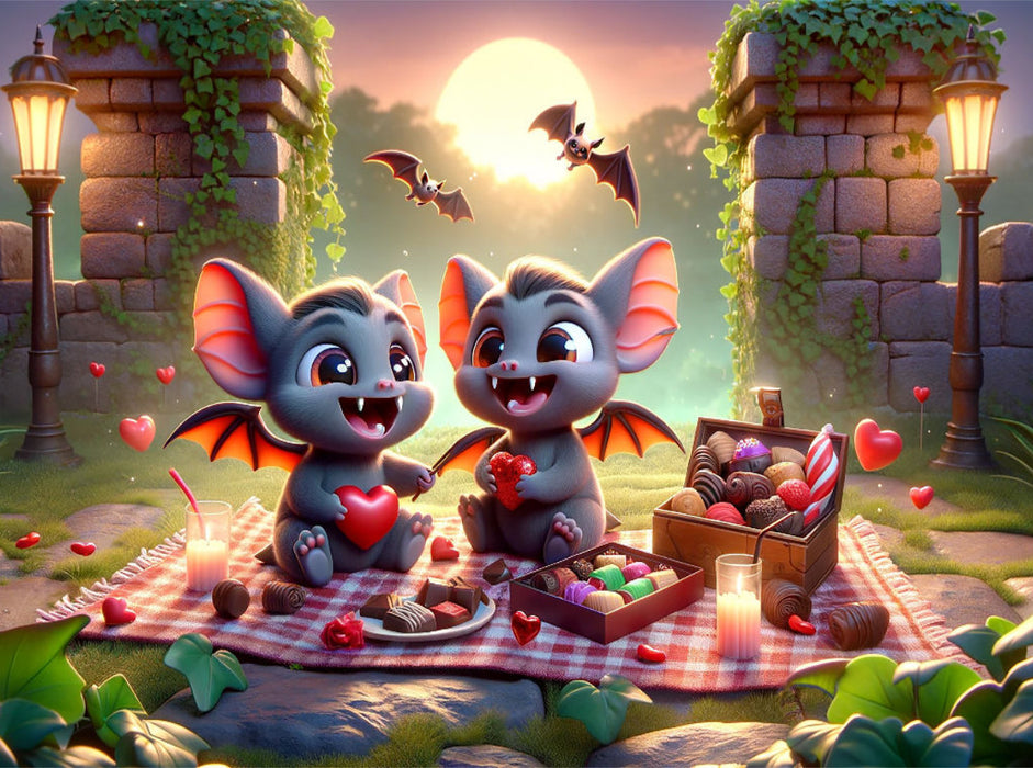 Valentinstagspicknick der kleinen Vampirfledermäuse - CALVENDO Foto-Puzzle'